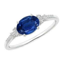 3.50 Ct Prong Set Sapphire And Natural Earth Mined Diamond ( Not Lab Grown )s Anniversary Ring White Gold