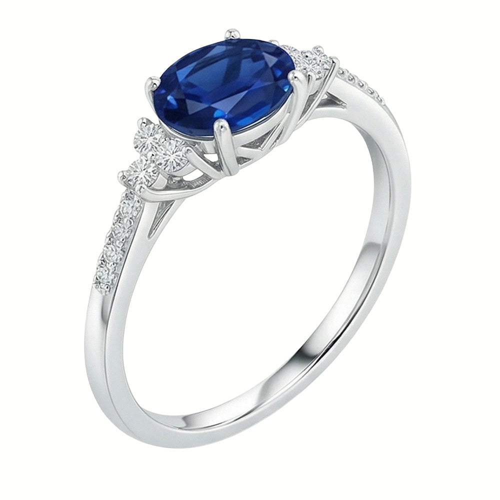 3.50 Ct Prong Set Sapphire And Natural Earth Mined Diamond ( Not Lab Grown )s Anniversary Ring White Gold