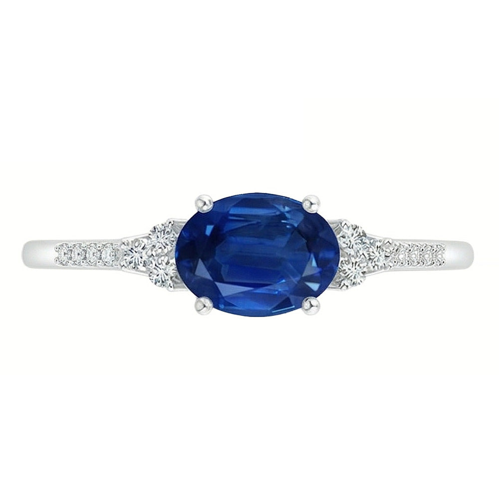 3.50 Ct Prong Set Sapphire And Natural Earth Mined Diamond ( Not Lab Grown )s Anniversary Ring White Gold