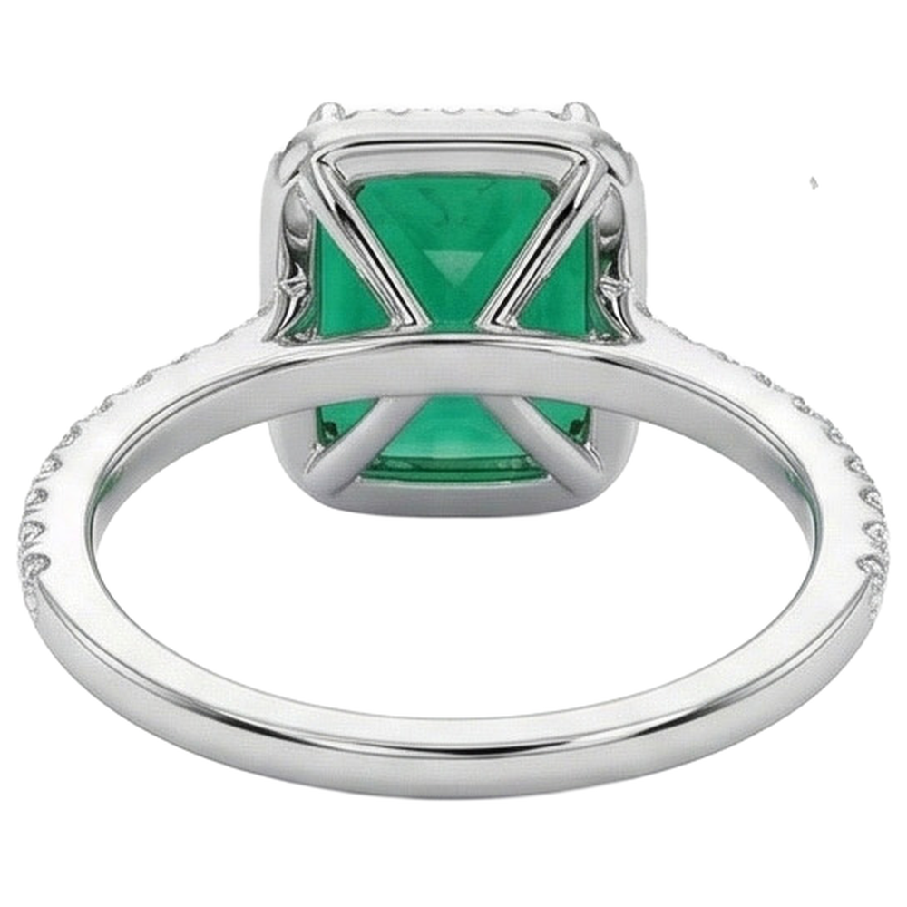 3.55 Ct Emerald Cut Green Emerald With Round Natural Earth Mined Diamond Wedding Ring
