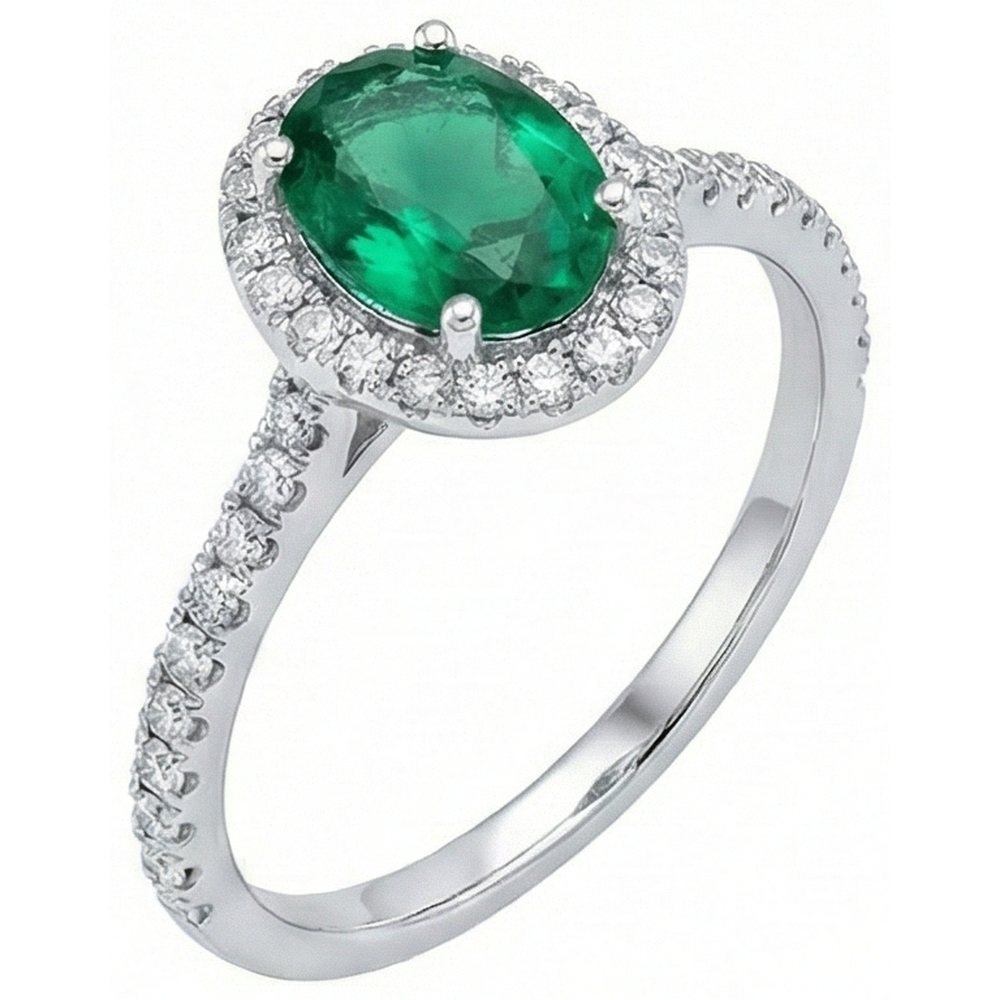 3.6 Ct Oval Cut Green Emerald Natural Earth Mined Diamond ( Not Lab Grown ) Engagement Ring