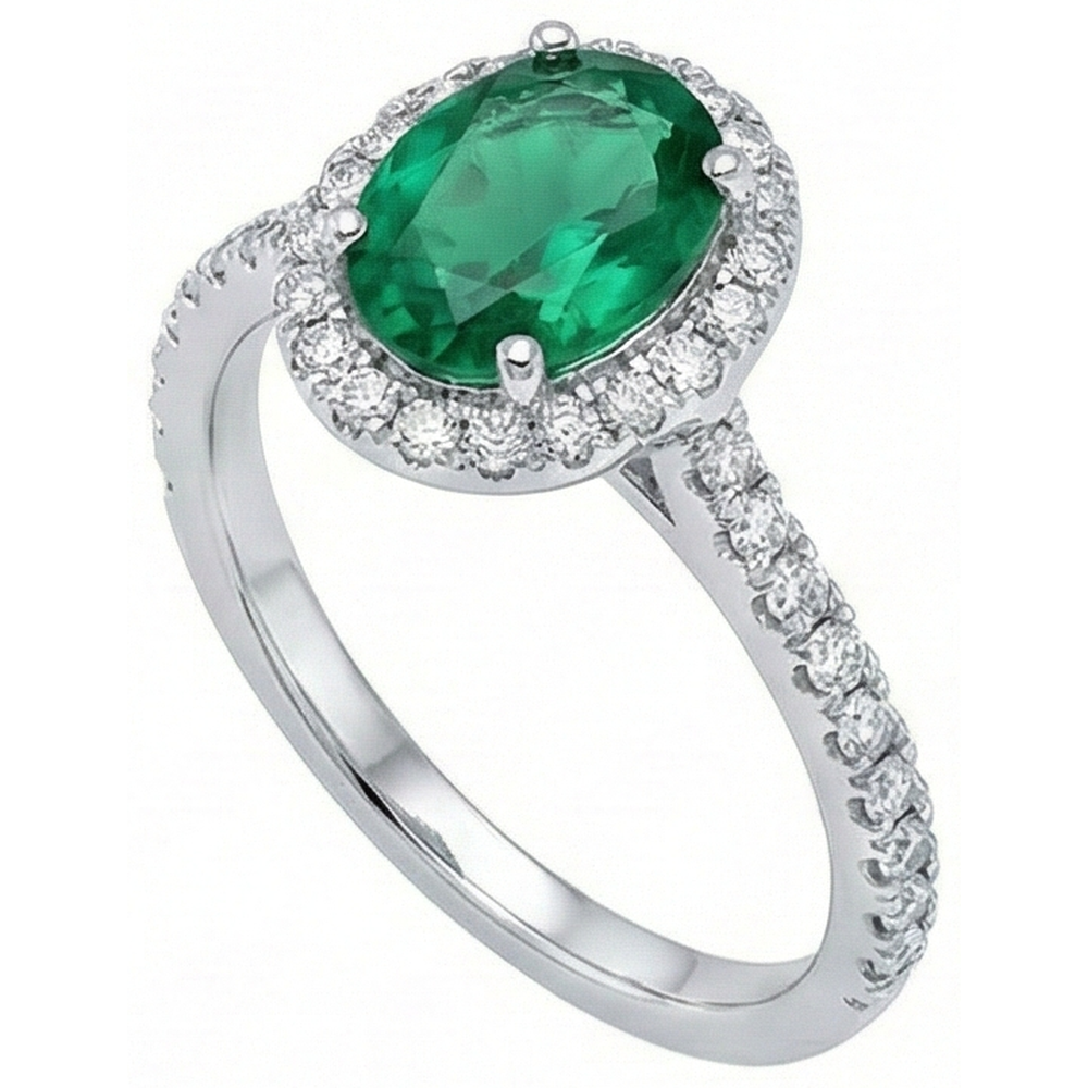 3.6 Ct Oval Cut Green Emerald Natural Earth Mined Diamond ( Not Lab Grown ) Engagement Ring