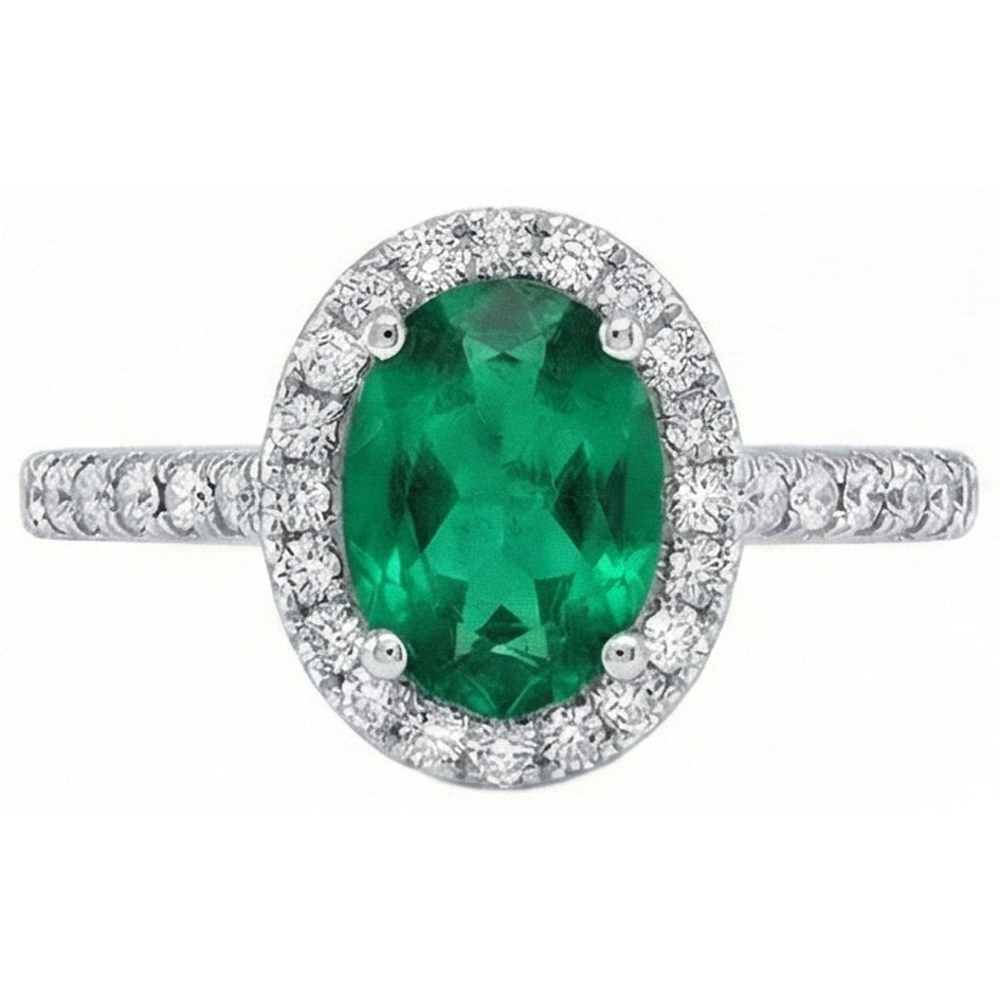 3.6 Ct Oval Cut Green Emerald Natural Earth Mined Diamond ( Not Lab Grown ) Engagement Ring