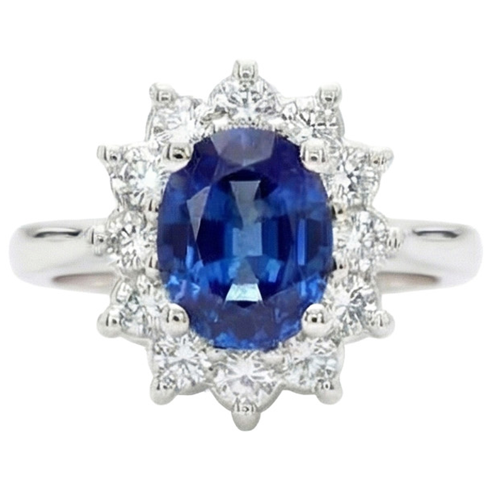 natural round sapphire 3.60ct ring front view