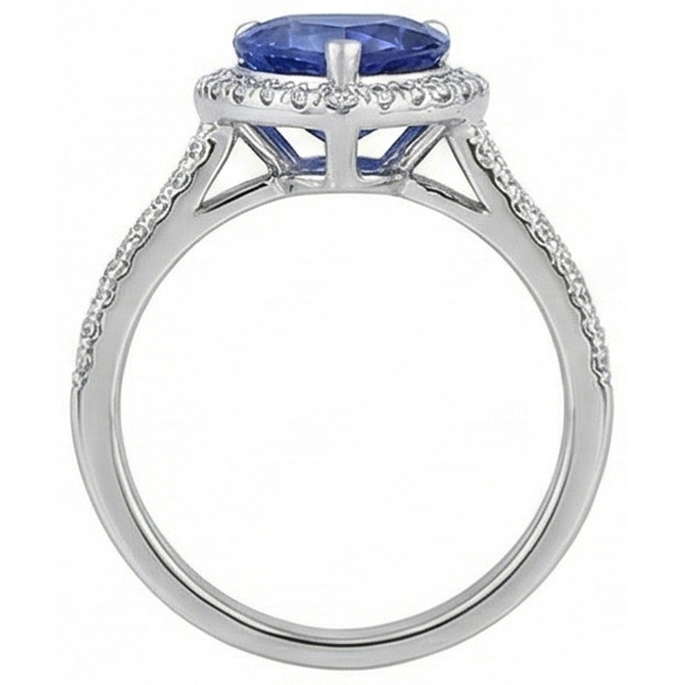 3.60 Carats Ceylon Blue Sapphire Natural Earth Mined Diamond Ring White Gold 14K