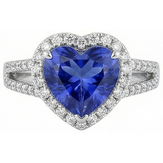 3.60 Carats Ceylon Blue Sapphire Natural Earth Mined Diamond ( Not Lab Grown ) Ring White Gold 14K