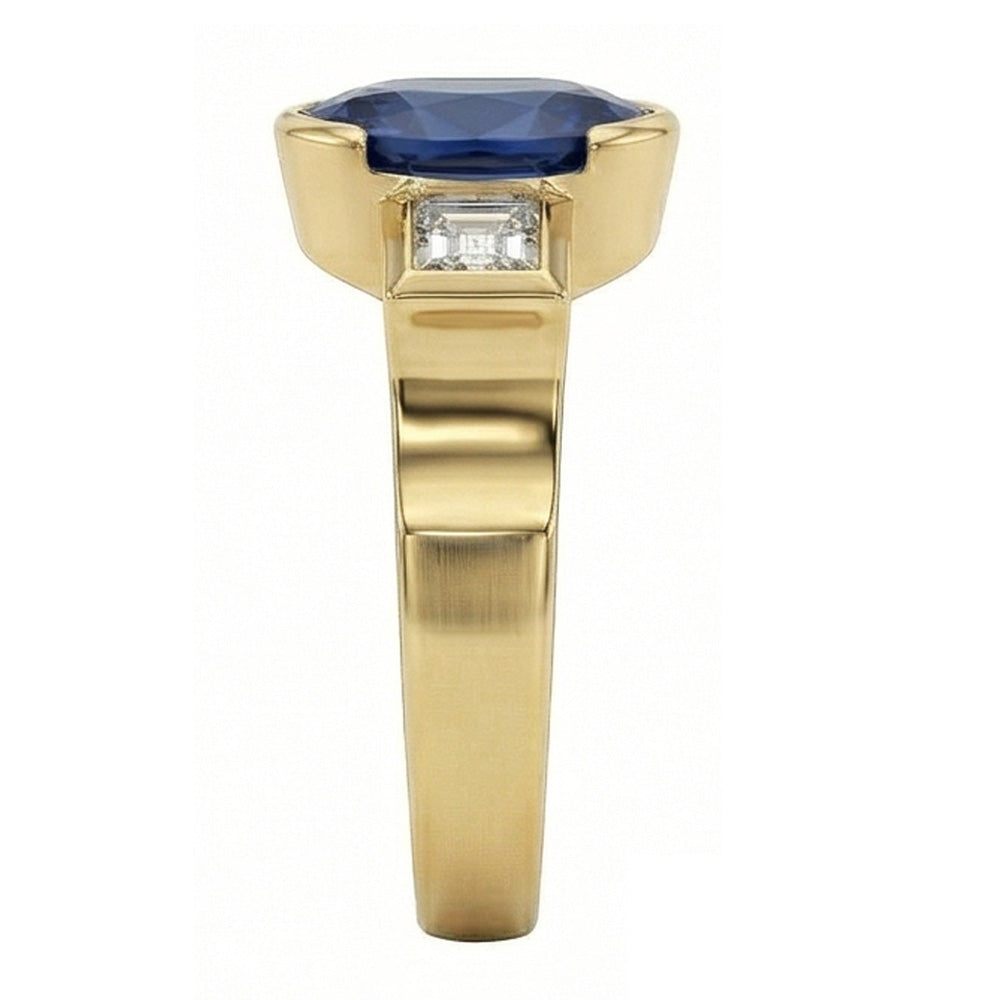 3.60 Ct Natural Earth Mined Diamond ( Not Lab Grown ) s 3-Stone Sri Lanka Blue Sapphire Bezel Ring
