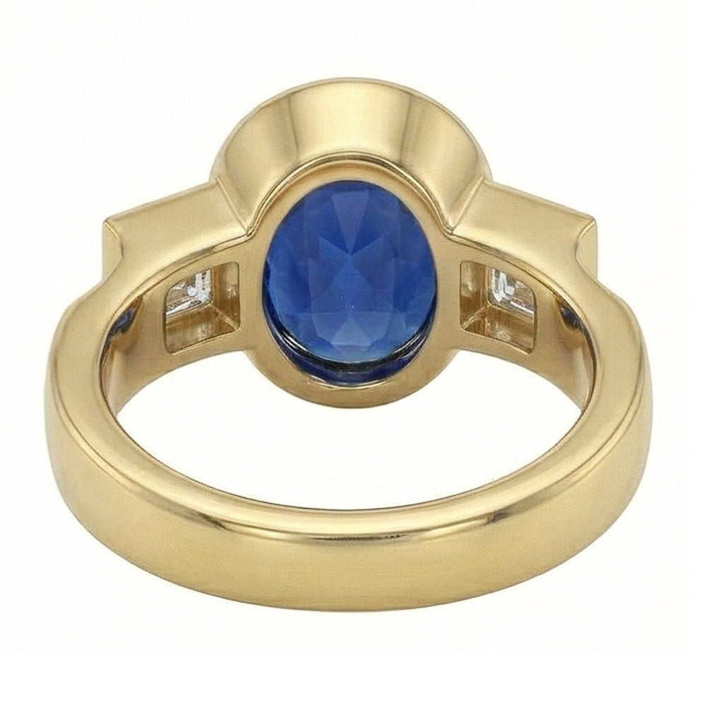 3.60 Ct Natural Earth Mined Diamond ( Not Lab Grown ) s 3-Stone Sri Lanka Blue Sapphire Bezel Ring