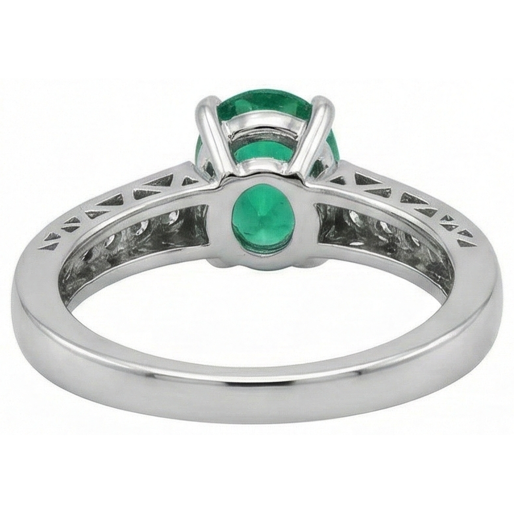 3.60 Ct Oval Green Emerald And Natural Earth Mined Diamond ( Not Lab Grown )s Ring 14K White Gold