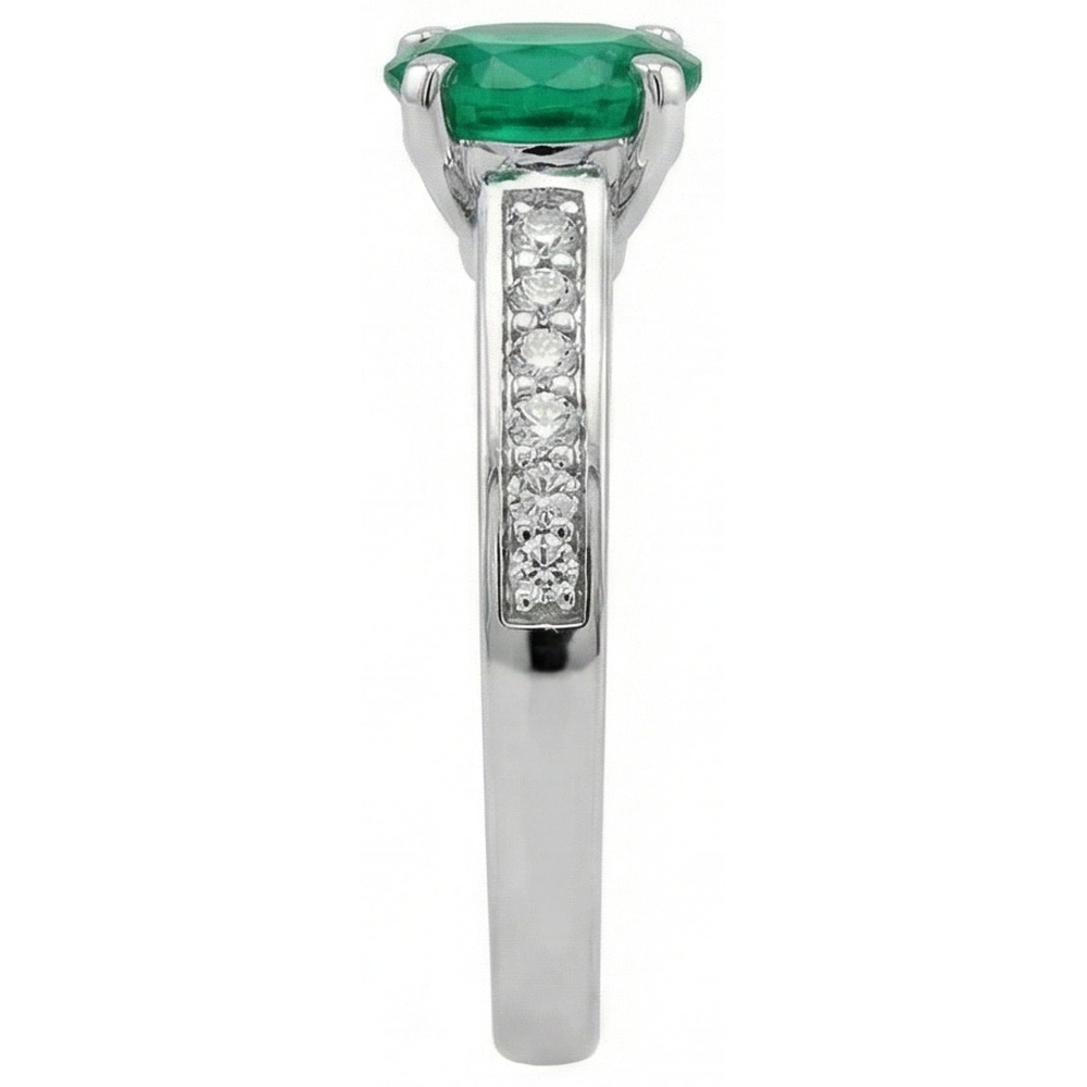 3.60 Ct Oval Green Emerald And Natural Earth Mined Diamond ( Not Lab Grown )s Ring 14K White Gold