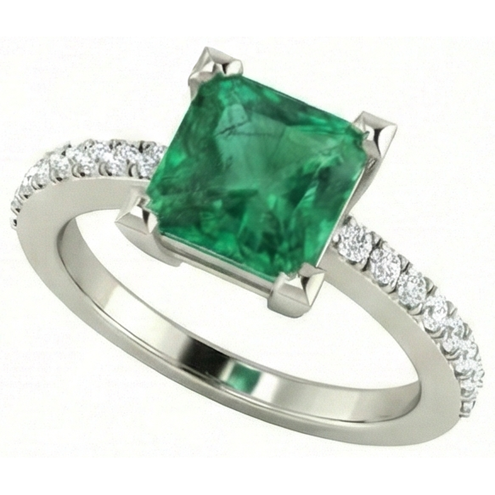 3.65 Ct Green Emerald With Natural Earth Mined Diamond ( Not Lab Grown ) Ring White Gold 14K