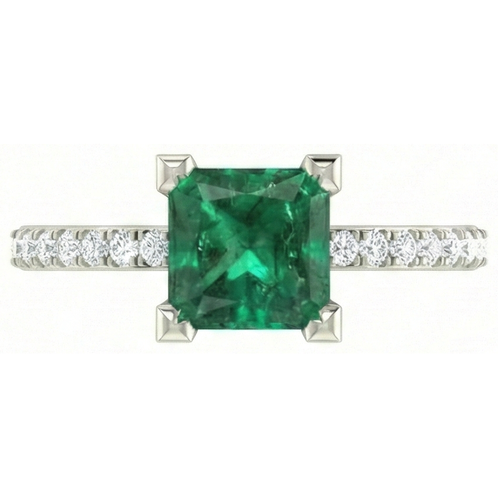 3.65 Ct Green Emerald With Natural Earth Mined Diamond ( Not Lab Grown ) Ring White Gold 14K