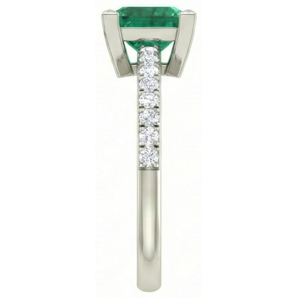 3.65 Ct Green Emerald With Natural Earth Mined Diamond ( Not Lab Grown ) Ring White Gold 14K