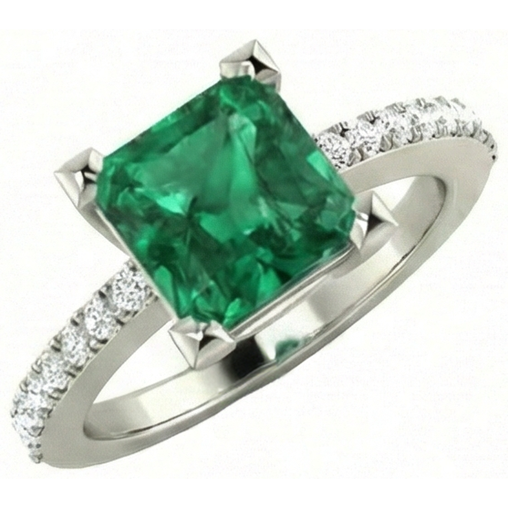 3.65 Ct Green Emerald With Natural Earth Mined Diamond ( Not Lab Grown ) Ring White Gold 14K