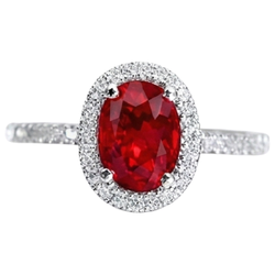 3.65 Ct Halo Red Ruby And Natural Earth Mined Diamond ( Not Lab Grown )s Wedding Ring White Gold 14K