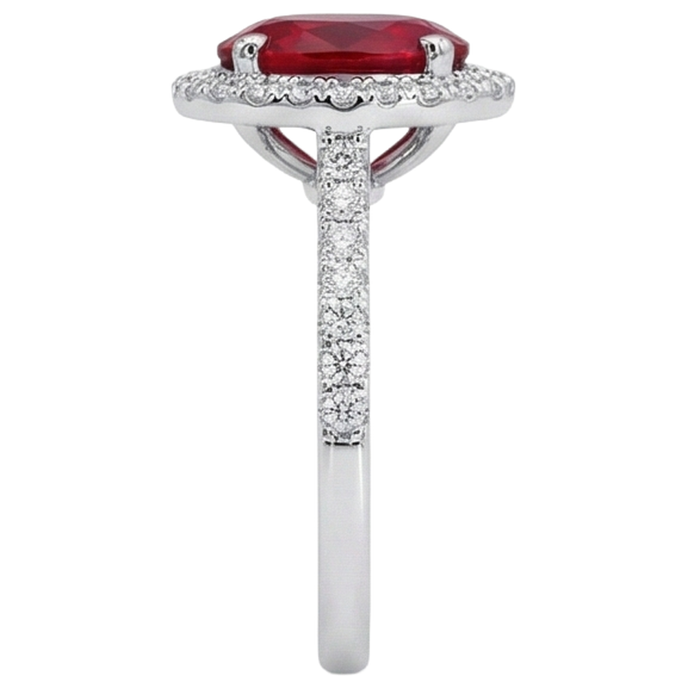 3.65 Ct Halo Red Ruby And Natural Earth Mined Diamond ( Not Lab Grown )s Wedding Ring White Gold 14K