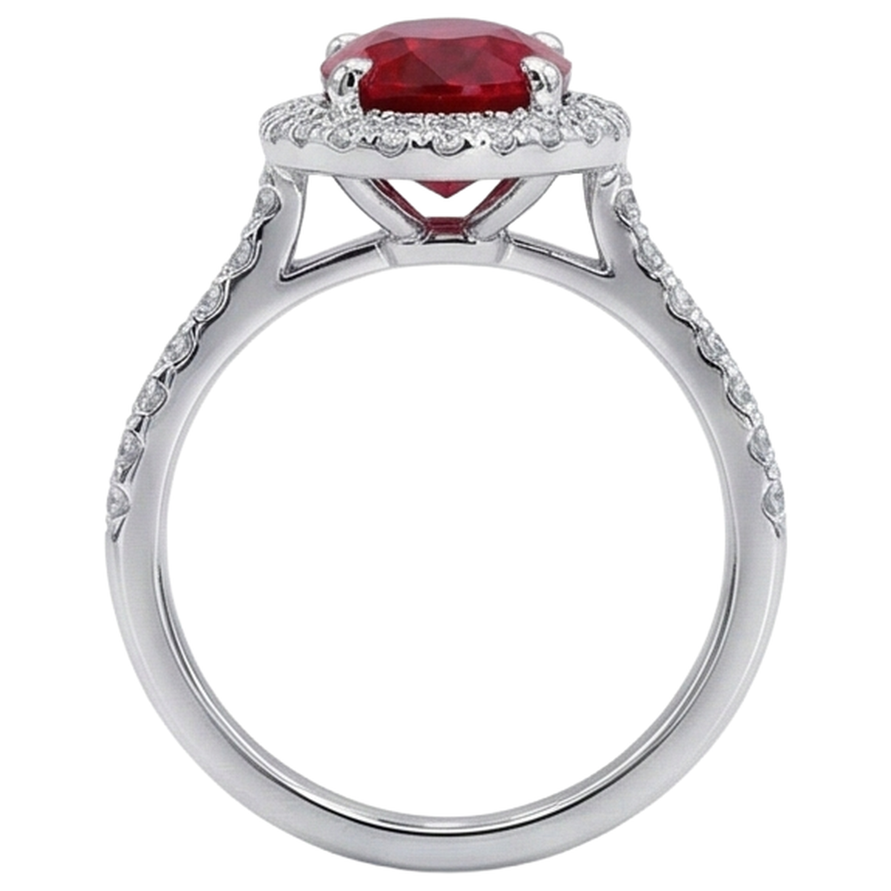 3.65 Ct Halo Red Ruby And Natural Earth Mined Diamond ( Not Lab Grown )s Wedding Ring White Gold 14K