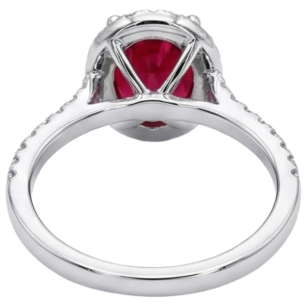 3.65 Ct Halo Red Ruby And Natural Earth Mined Diamond ( Not Lab Grown )s Wedding Ring White Gold 14K