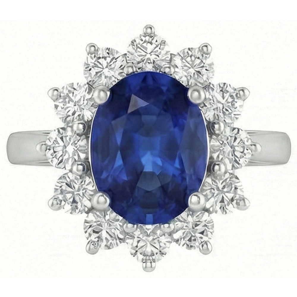 3.70 Carats Ceylon Sapphire Natural Earth Mined Diamond Engagement Ring White Gold 14K