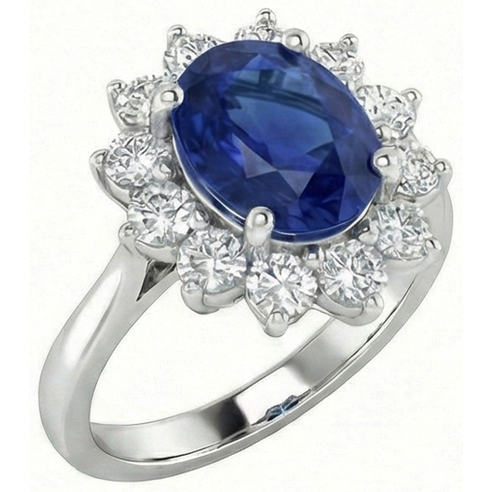 3.70 Carats Ceylon Sapphire Natural Earth Mined Diamond Engagement Ring White Gold 14K