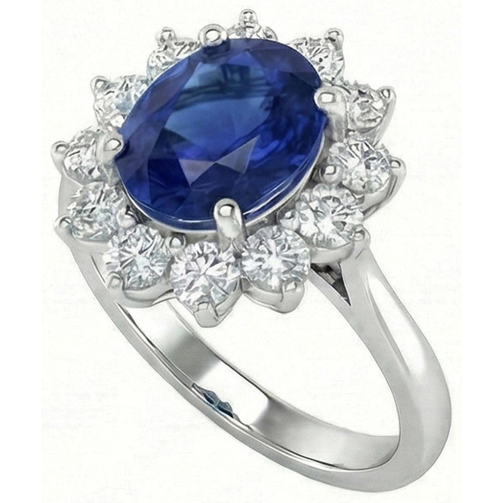 3.70 Carats Ceylon Sapphire Natural Earth Mined Diamond Engagement Ring White Gold 14K