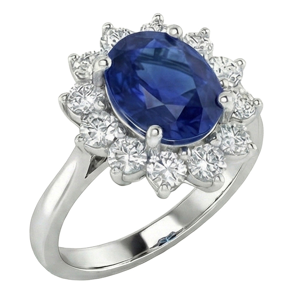 3.70 Carats Ceylon Sapphire Natural Earth Mined Diamond ( Not Lab Grown ) Engagement Ring White Gold 14K