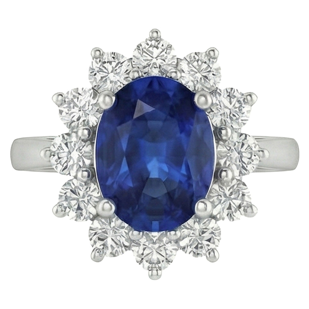 3.70 Carats Ceylon Sapphire Natural Earth Mined Diamond ( Not Lab Grown ) Engagement Ring White Gold 14K