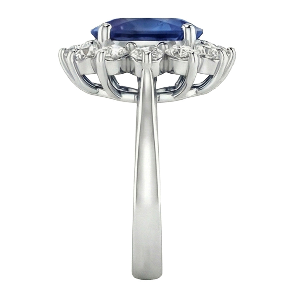 3.70 Carats Ceylon Sapphire Natural Earth Mined Diamond ( Not Lab Grown ) Engagement Ring White Gold 14K