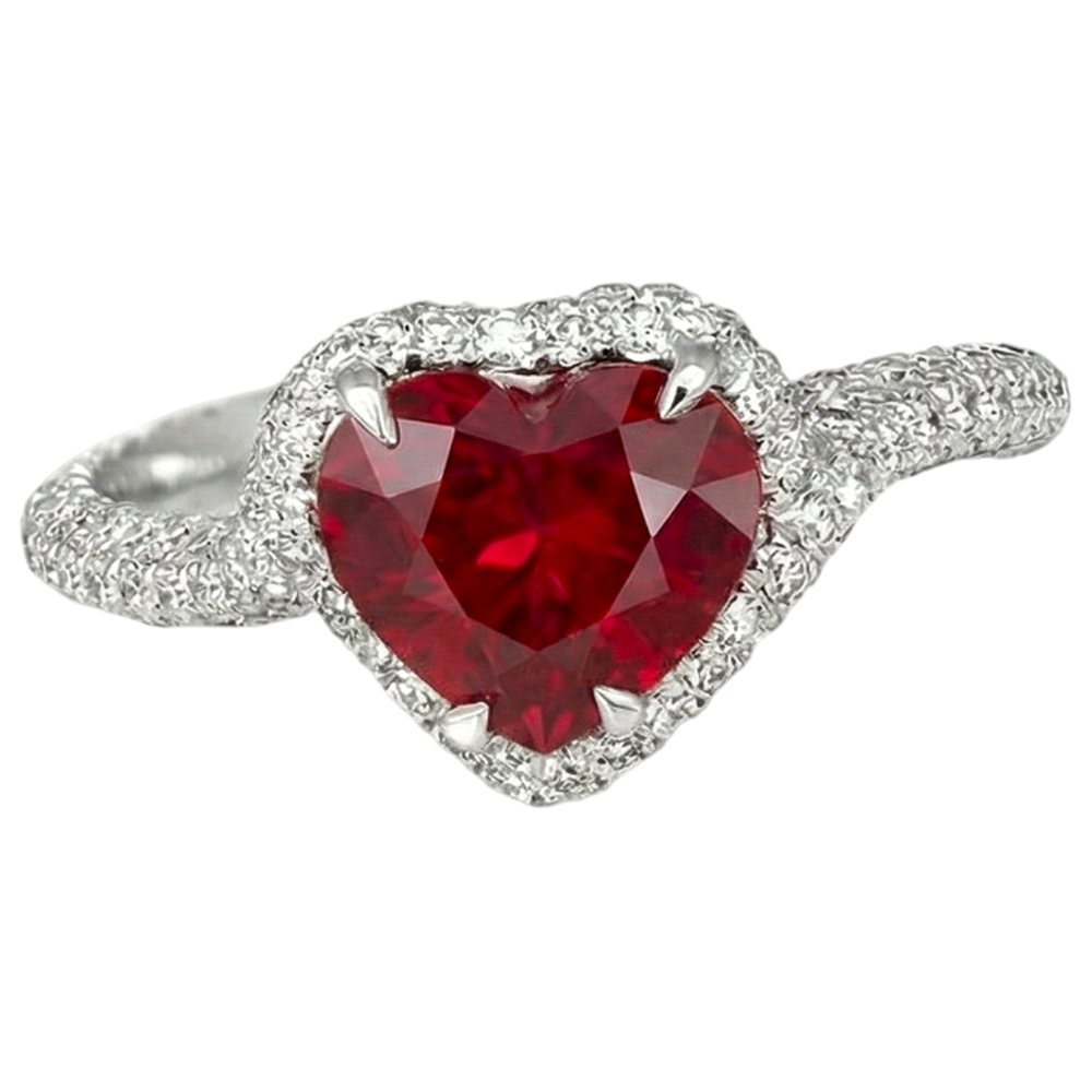 3.70 Carats Red Ruby With Natural Earth Mined Diamond ( Not Lab Grown ) s Ring White Gold 14K