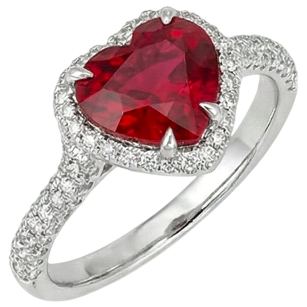 3.70 Carats Red Ruby With Natural Earth Mined Diamond ( Not Lab Grown ) s Ring White Gold 14K