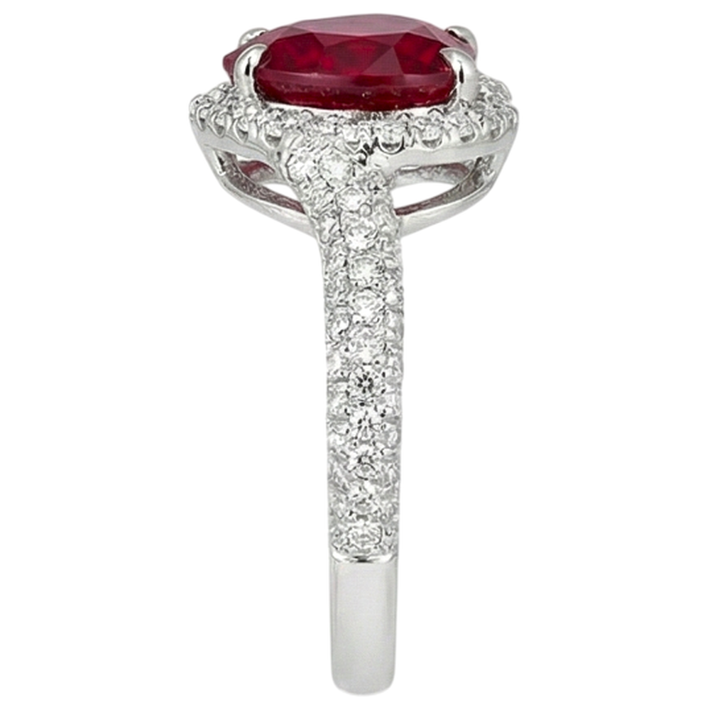 3.70 Carats Red Ruby With Natural Earth Mined Diamond ( Not Lab Grown ) s Ring White Gold 14K