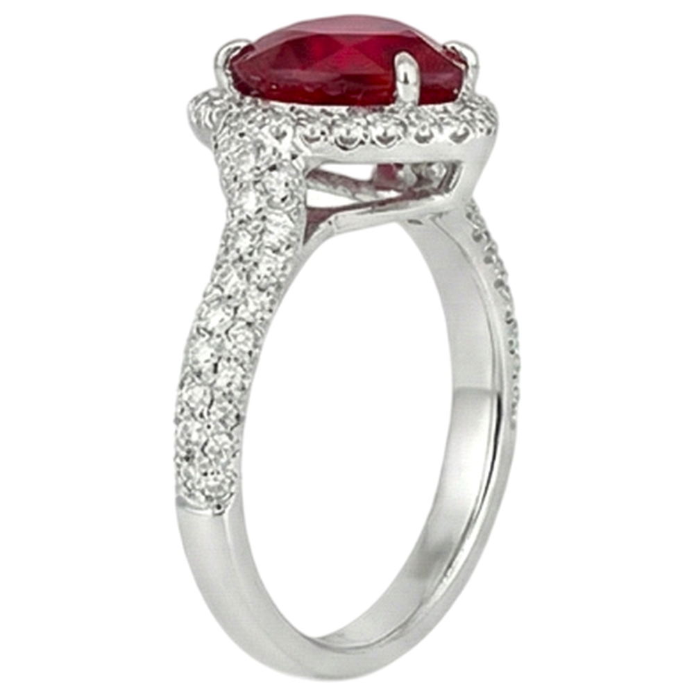 3.70 Carats Red Ruby With Natural Earth Mined Diamond ( Not Lab Grown ) s Ring White Gold 14K
