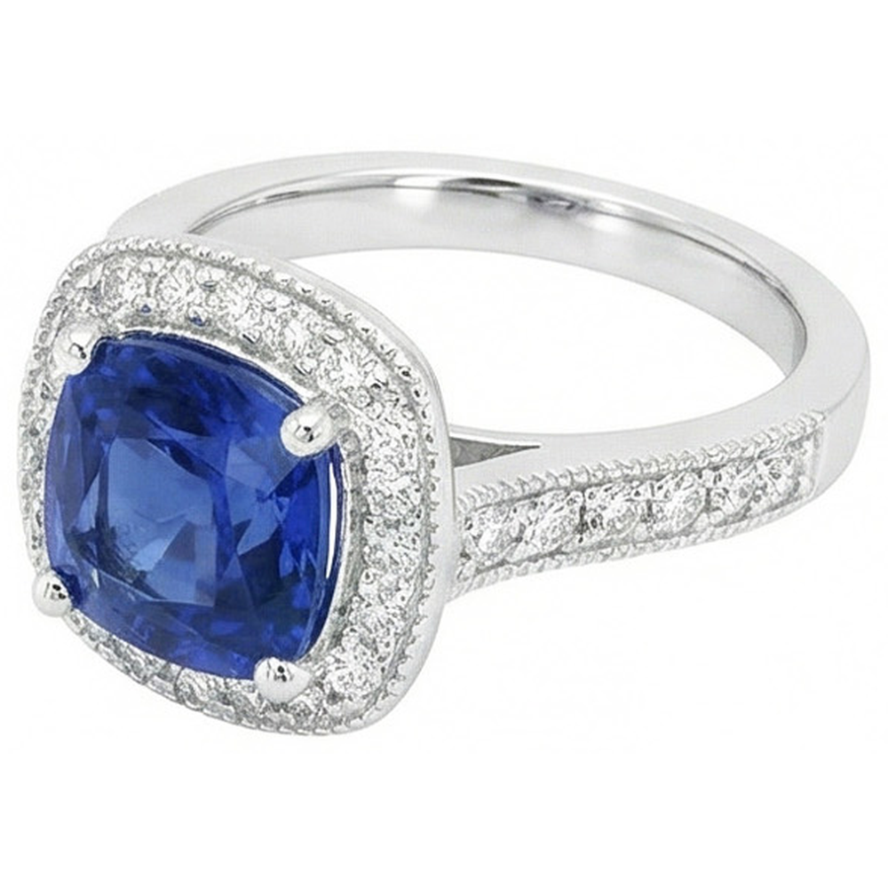 3.70 Ct Ceylon Blue Sapphire Natural Earth Mined Diamond ( Not Lab Grown )  Ring White Gold 14K