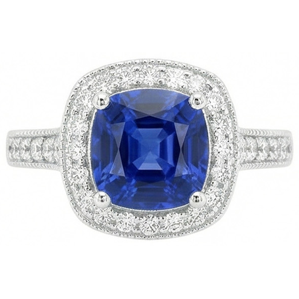 3.70 Ct Ceylon Blue Sapphire Natural Earth Mined Diamond ( Not Lab Grown )  Ring White Gold 14K