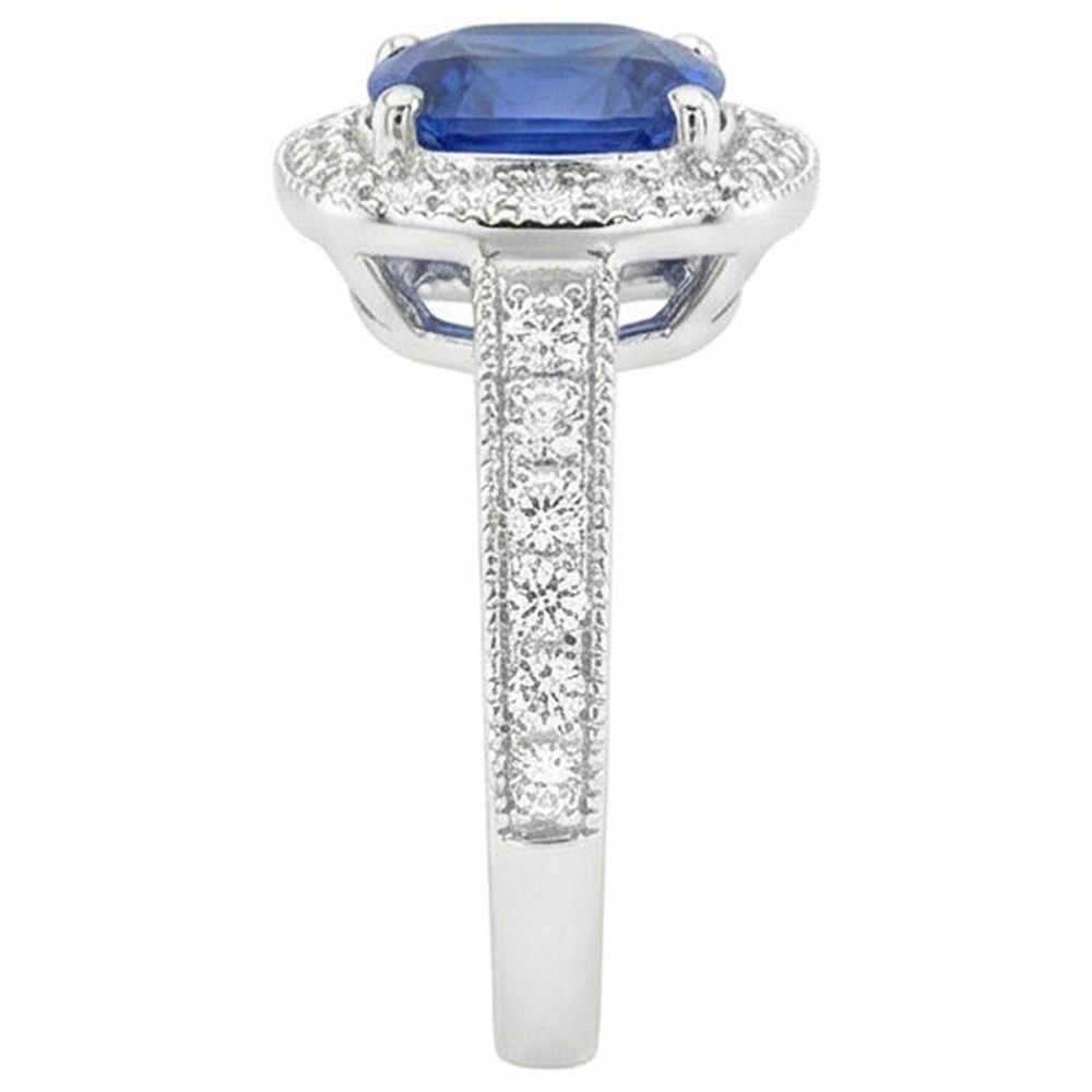 3.70 Ct Ceylon Blue Sapphire Natural Earth Mined Diamond ( Not Lab Grown )  Ring White Gold 14K