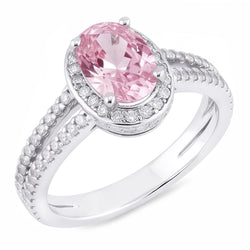 3.73 Ct Prong Setting Halo Pink Gemstone Oval Natural Earth Mined Diamond ( Not Lab Grown ) Ring