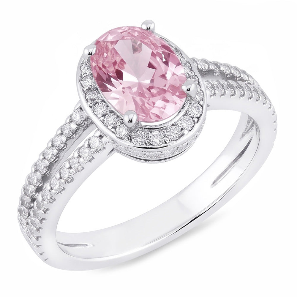 3.73 Ct Prong Setting Halo Pink Gemstone Oval Natural Earth Mined Diamond ( Not Lab Grown ) Ring