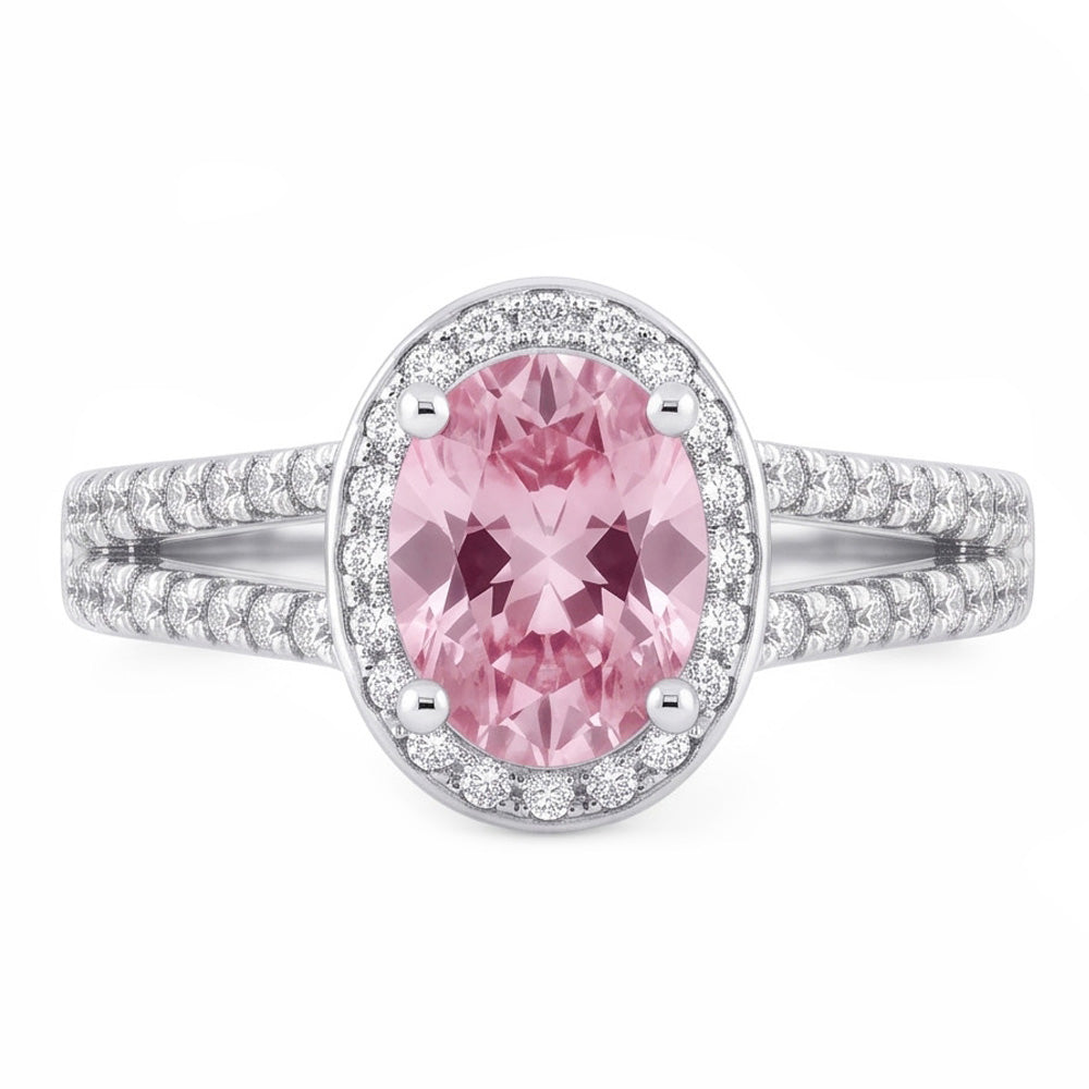 3.73 Ct Prong Setting Halo Pink Gemstone Oval Natural Earth Mined Diamond ( Not Lab Grown ) Ring