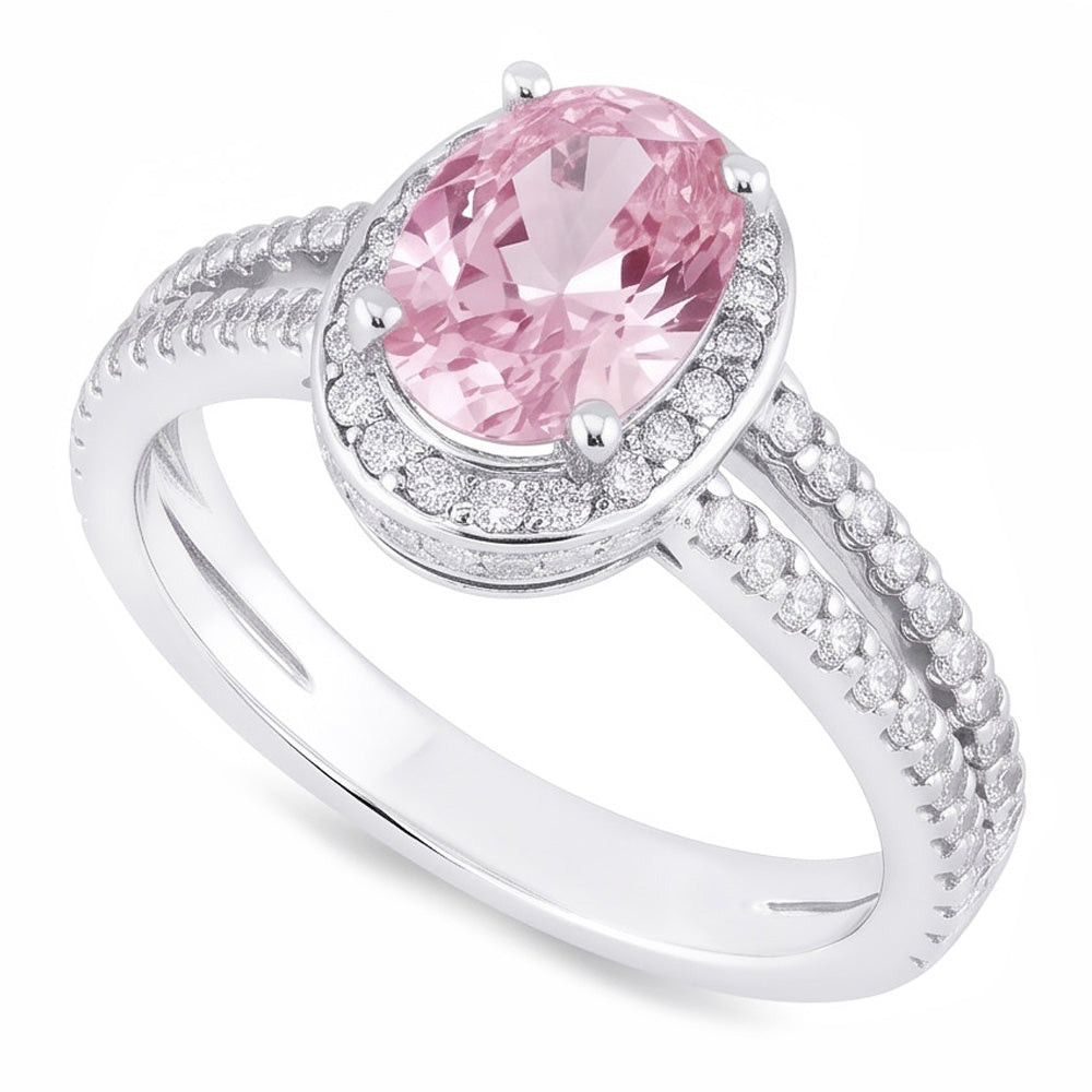 3.73 Ct Prong Setting Halo Pink Gemstone Oval Natural Earth Mined Diamond ( Not Lab Grown ) Ring