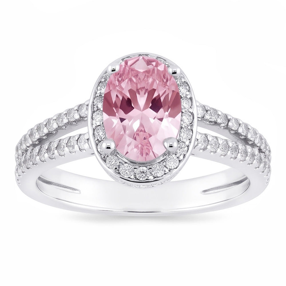 3.73 Ct Prong Setting Halo Pink Gemstone Oval Natural Earth Mined Diamond ( Not Lab Grown ) Ring
