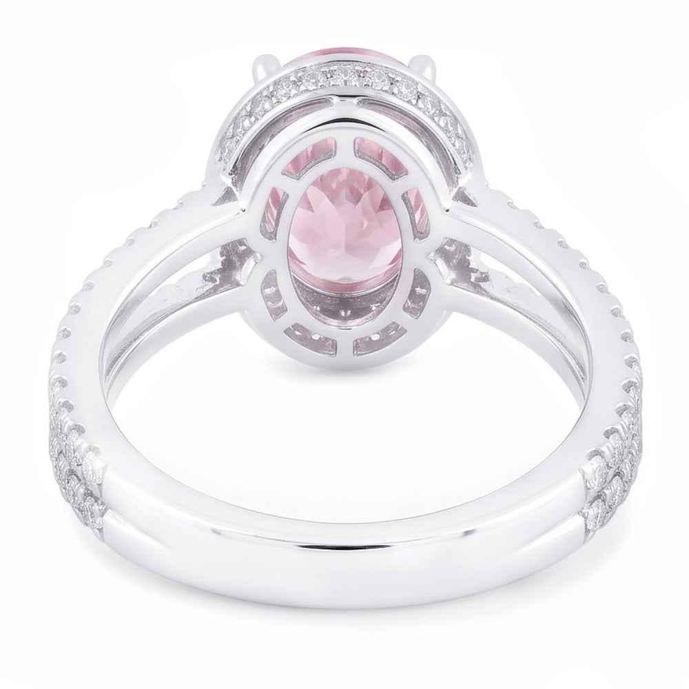 3.73 Ct Prong Setting Halo Pink Gemstone Oval Natural Earth Mined Diamond ( Not Lab Grown ) Ring