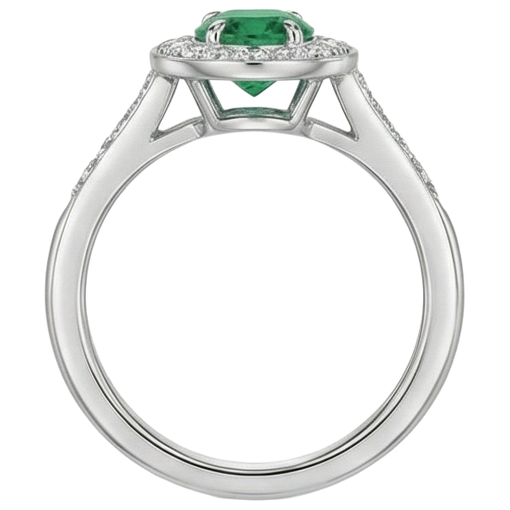 natural round emerald 3.75ct ring on white background