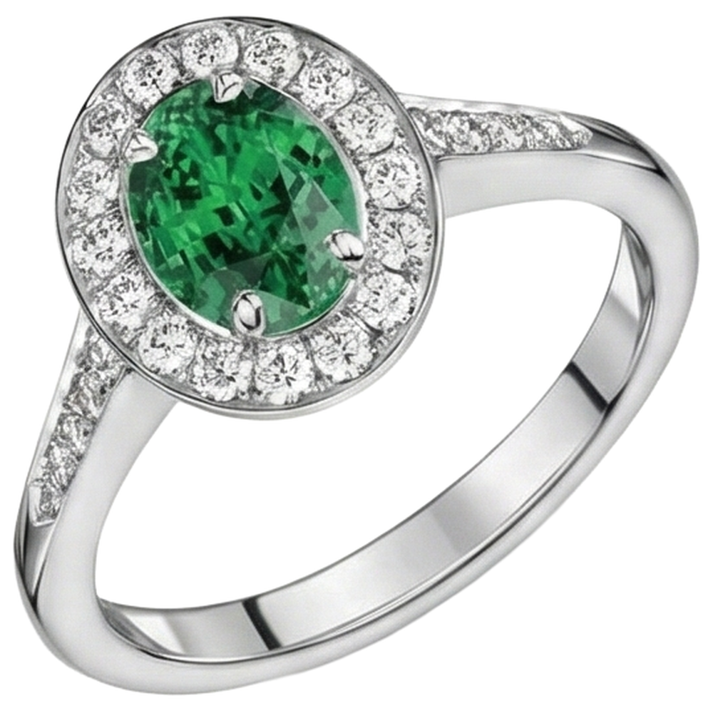 natural round emerald 3.75ct ring close up detail