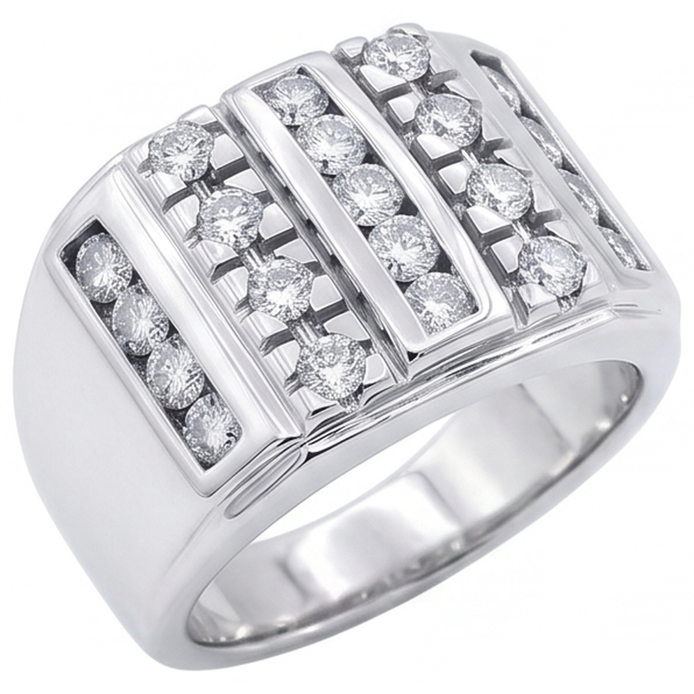 3.75 Carats Mens Real Natural Earth Mined Diamond ( Not Lab Grown ) Ring White Gold 14K