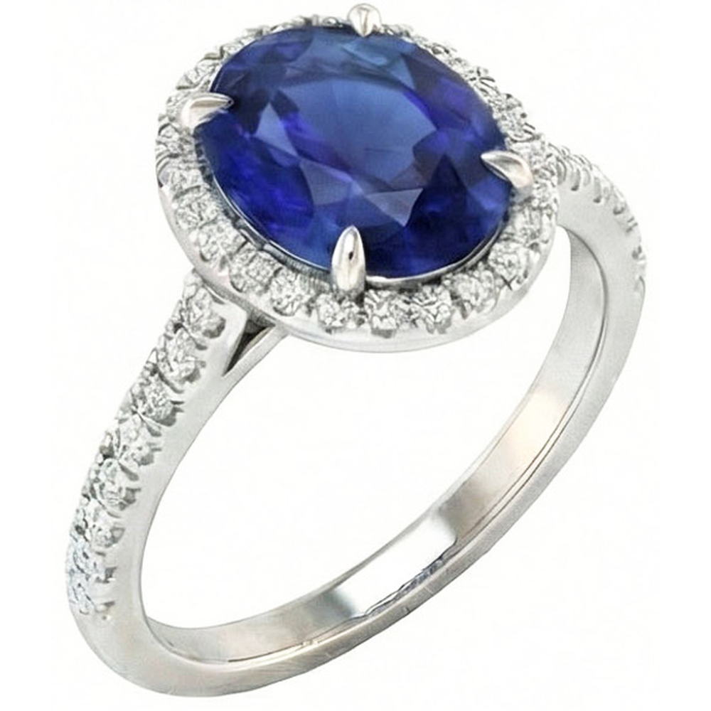 natural round sapphire 3.75ct ring front view