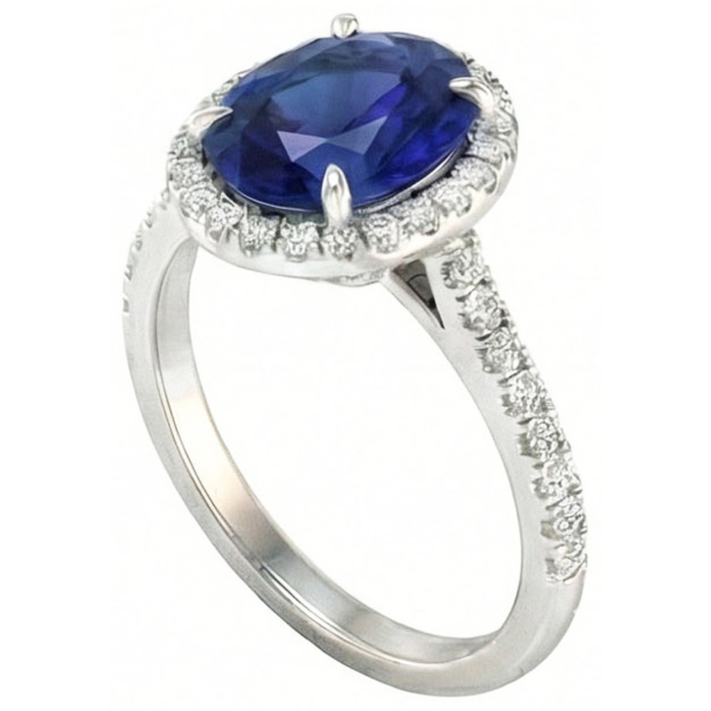 natural round sapphire 3.75ct ring close up detail