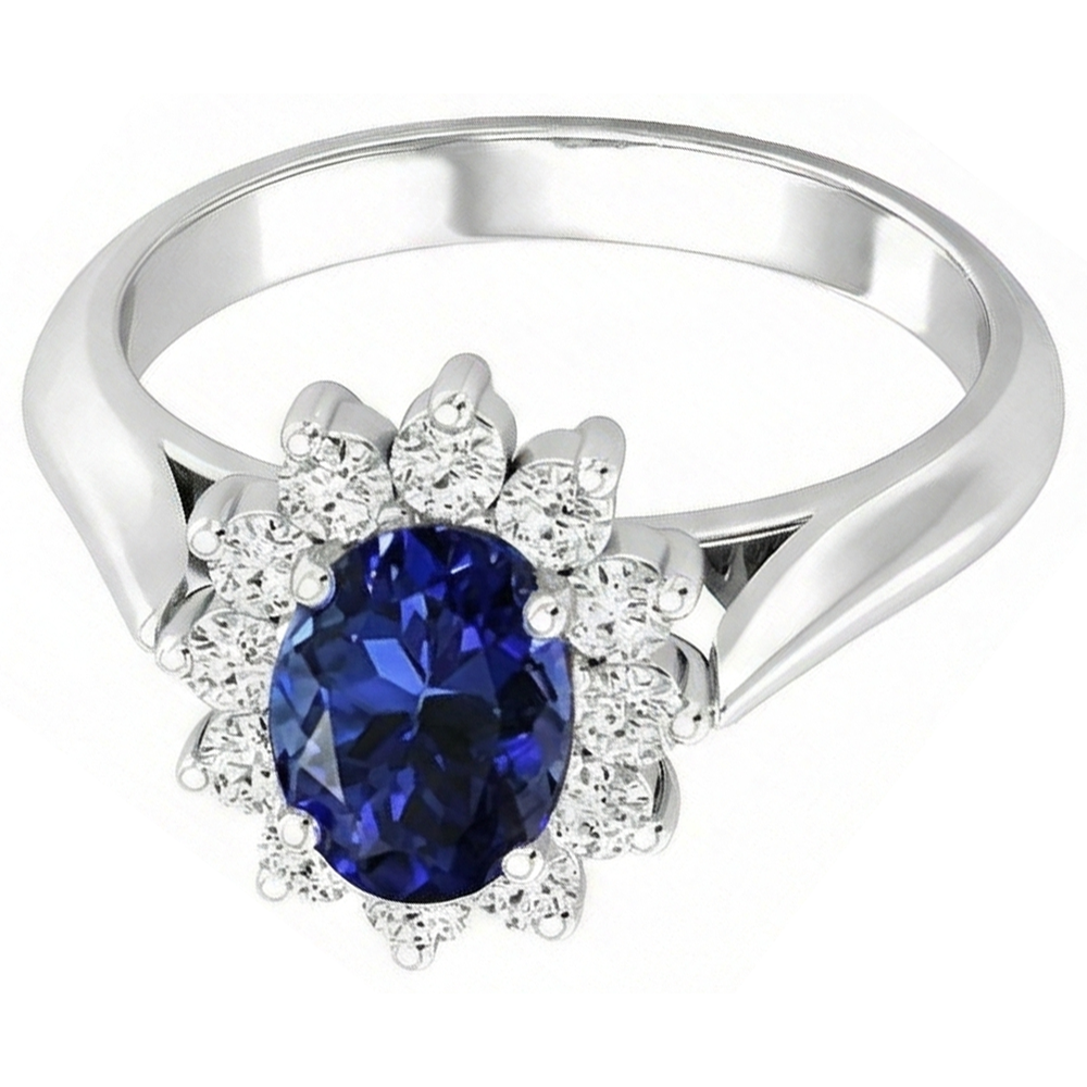 3.75 Carats Oval Tanzanite With Round Natural Earth Mined Diamond ( Not Lab Grown ) s Ring White Gold 14K