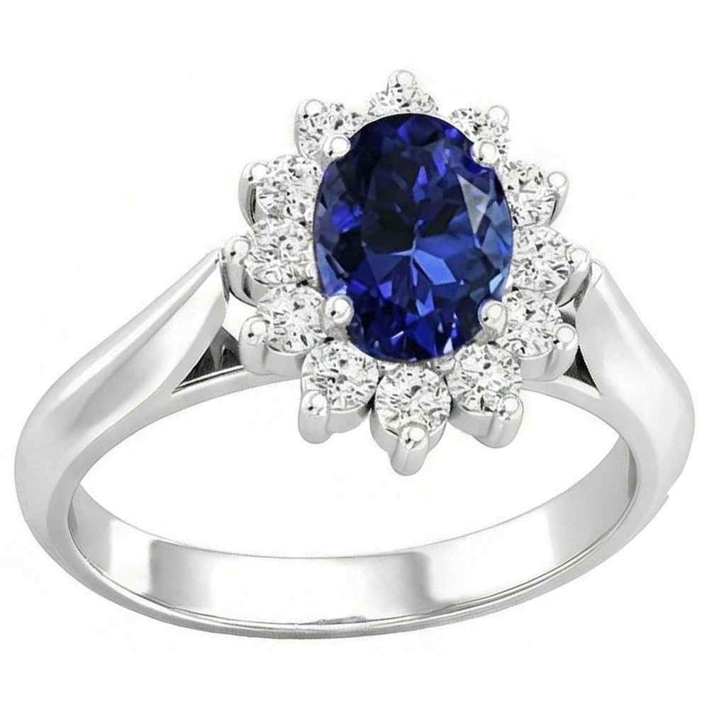 3.75 Carats Oval Tanzanite With Round Natural Earth Mined Diamond ( Not Lab Grown ) s Ring White Gold 14K