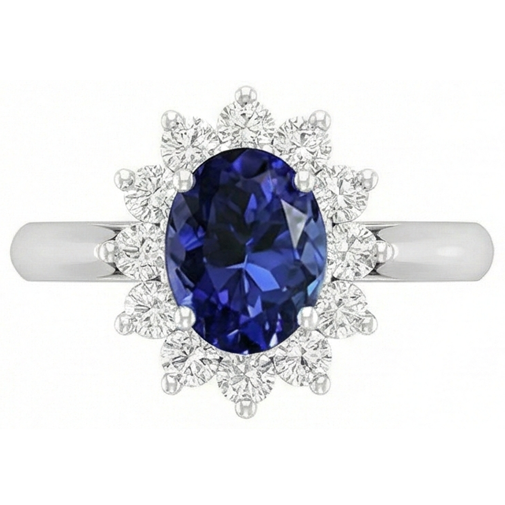 3.75 Carats Oval Tanzanite With Round Natural Earth Mined Diamond ( Not Lab Grown ) s Ring White Gold 14K