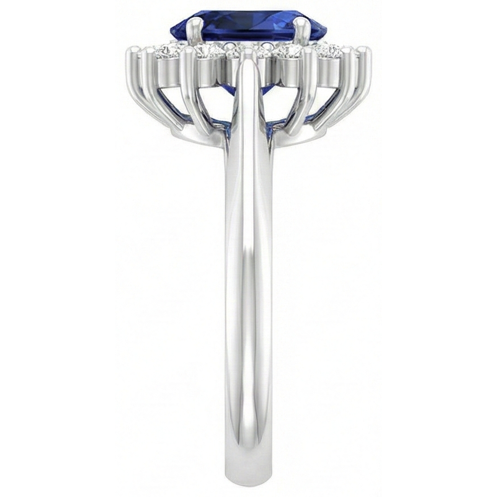 3.75 Carats Oval Tanzanite With Round Natural Earth Mined Diamond ( Not Lab Grown ) s Ring White Gold 14K